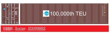 190004 PT Trains Spur H0 Container 40ft HC BLUESKY 100,000th TEU