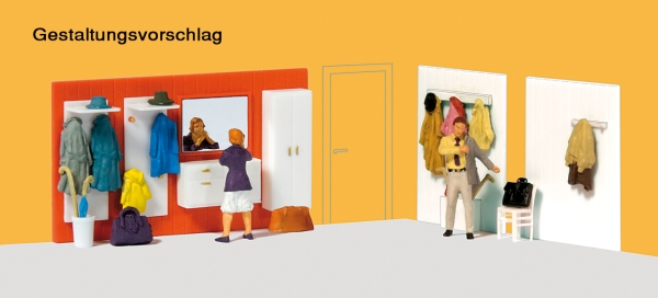 10658 Preiser Beim Anziehen. Garderobeneinrichtung