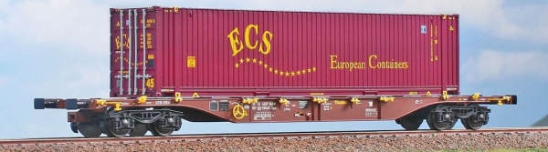 40536 ACME Containerwagen Typ Sgnss 60 Intermodal TOUAX mit einem ECS Container beladen