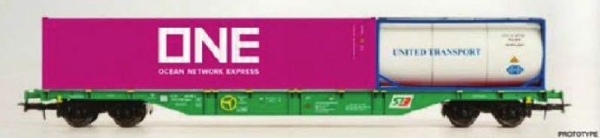 54129 B-Models Containerwagen STB  mit 1x 20ft Tank Container UNITED TRANSPORT u. 1x 40ft Container ONE