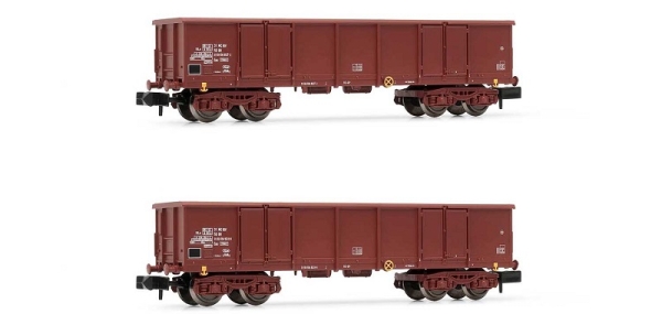HN6532 Arnold 2-teiliges Set 4-achs. offene Güterwagen der DR